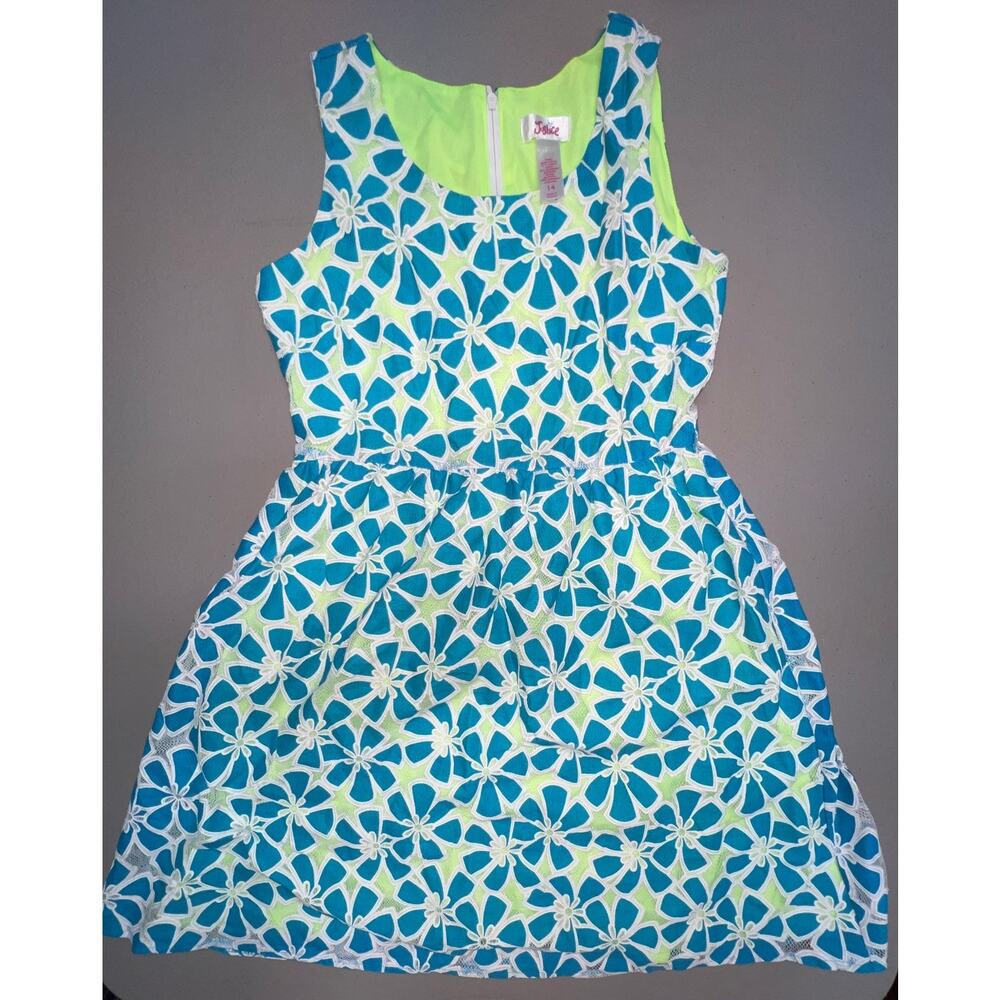 Justice Turquoise & Lime Floral Lace Dress 14